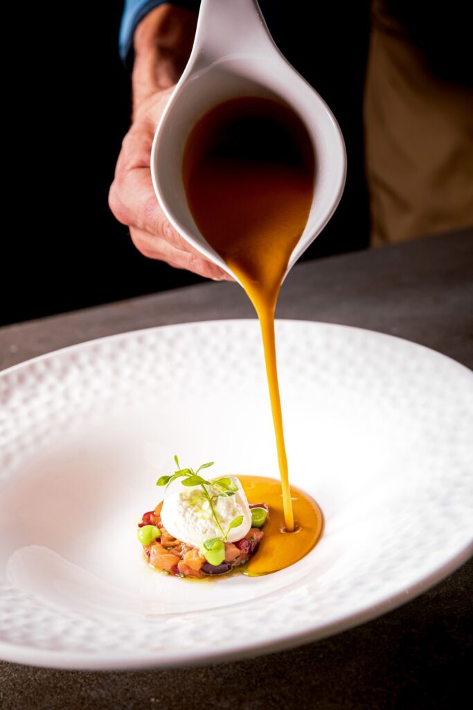 Cobo-Tradition-Dishes-Salmorejo-bufala-burrata-with-salmon-tartar-and-pickled-cherries-5